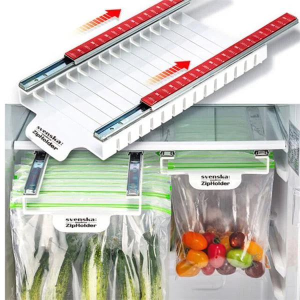 FridgeSlide - Organizer for zippered pockets in the refrigerator