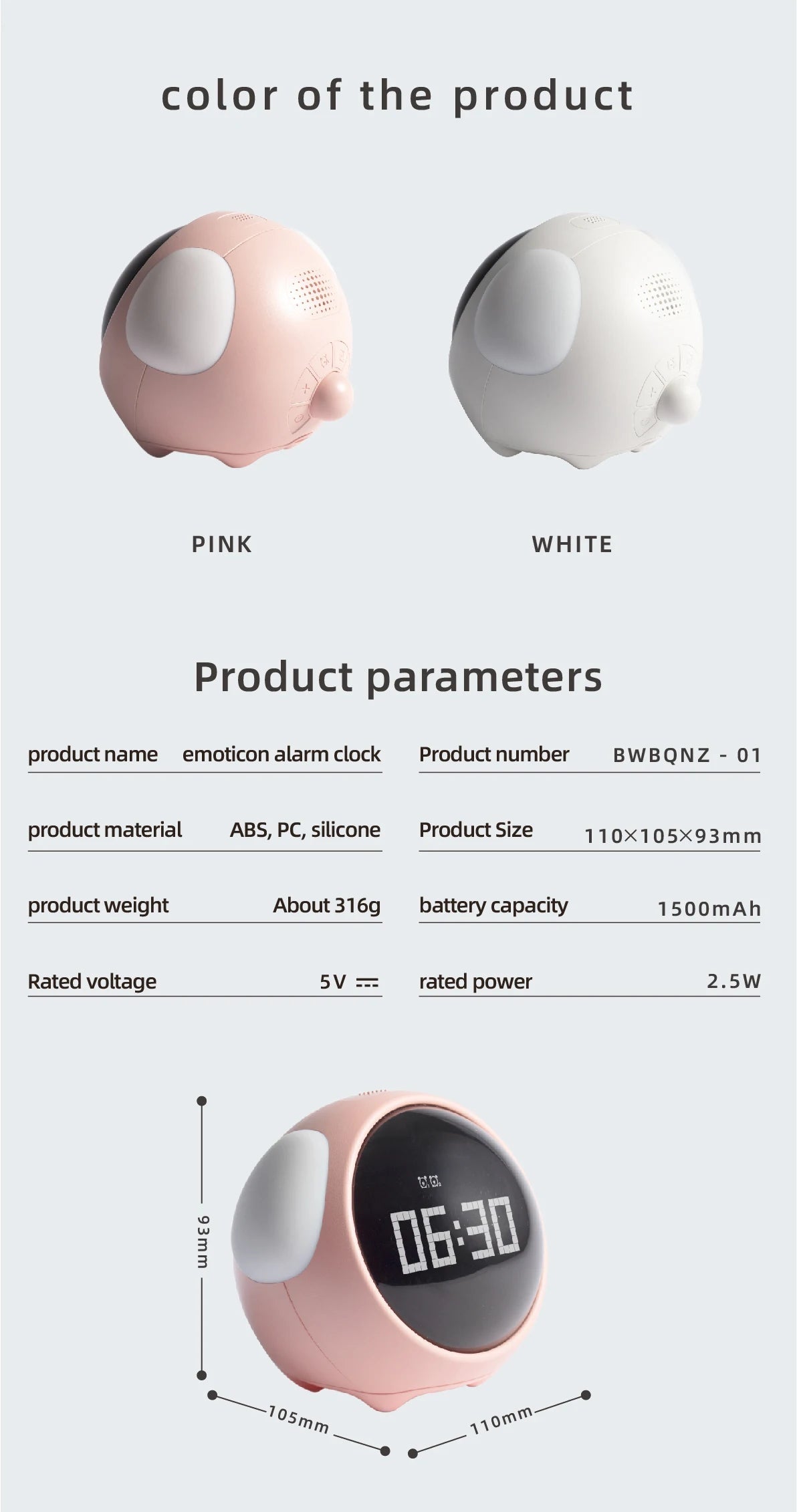 Kawaii Schattige LED Wekker met Nachtlampje voor Kinderen