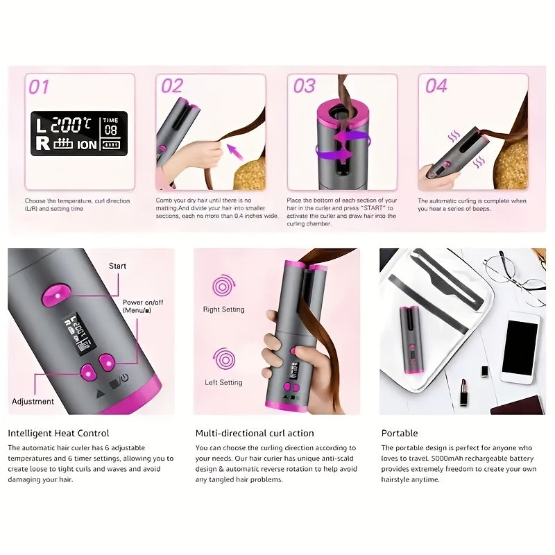 CurlFree™ Oplaadbare Draagbare Krultang met Automatische Uitschakeling Veiligheid