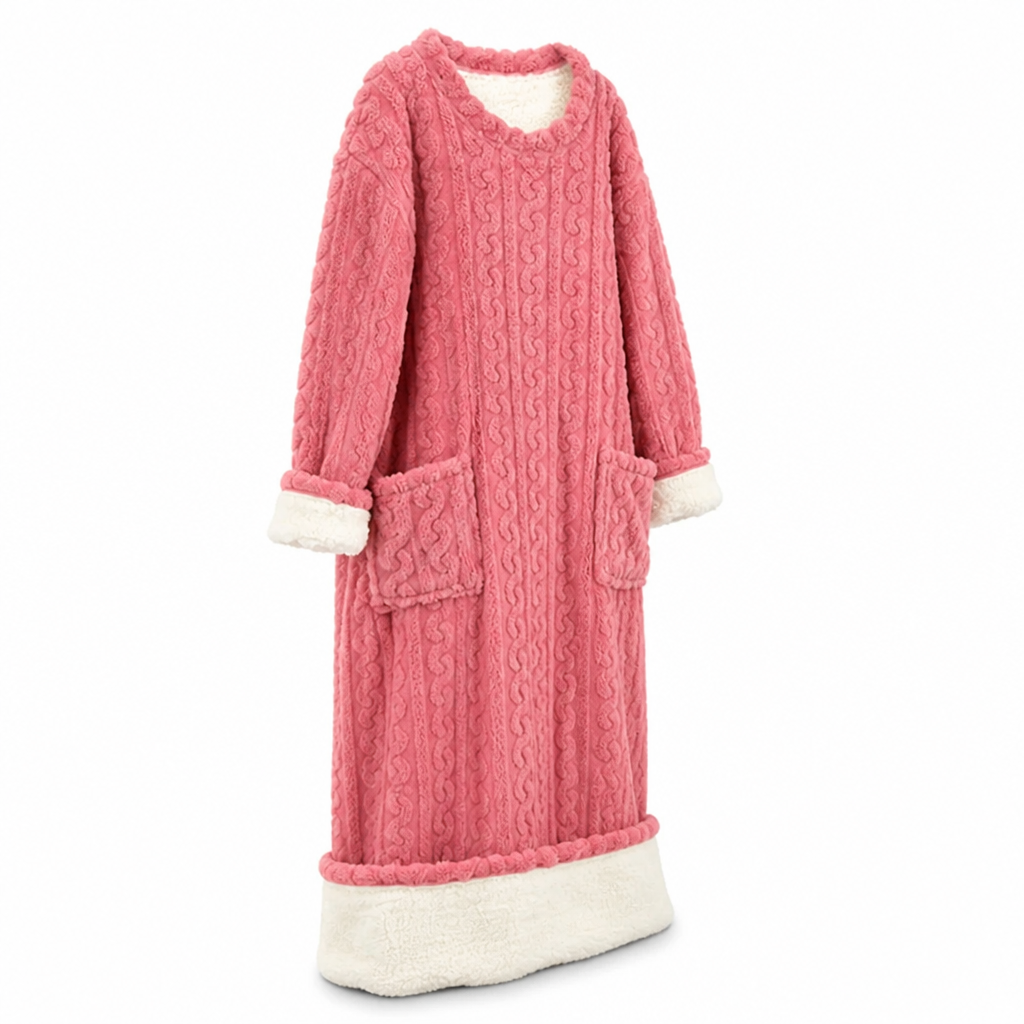 Dames fleecejurk | Zachte fleece | Lange pasvorm met voorzakken | Thuiscomfort