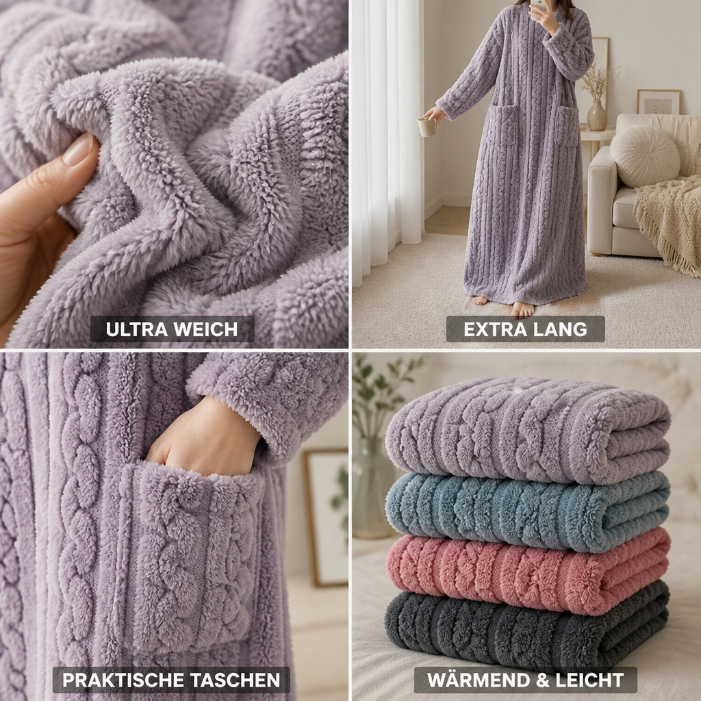 Lange damesjurk van fleece voor comfortabel thuis dragen