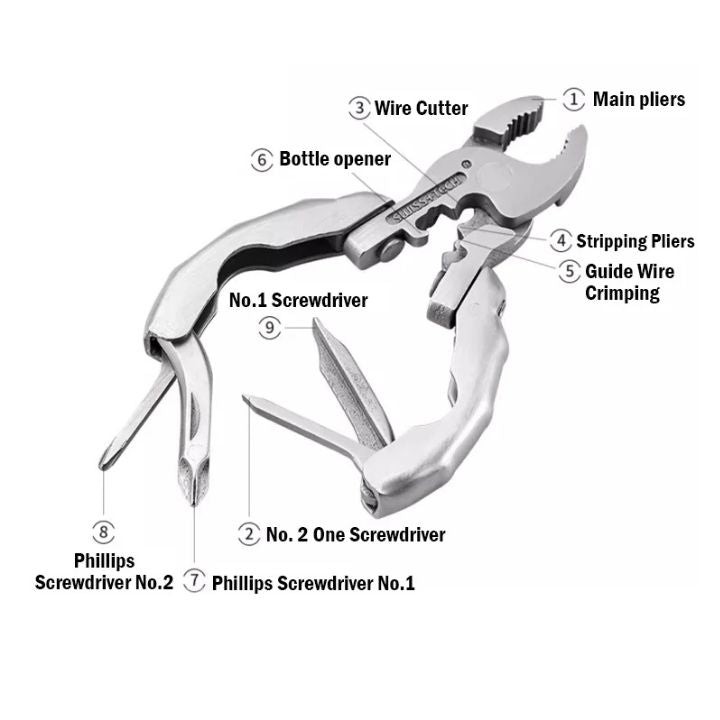 EnduroTool - 9-in-1 Stainless Steel Multi-Piece Pliers - Compact &amp; Versatile