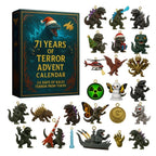 Adventskalender met dino- en monsterhangers voor het aftellen naar kerst