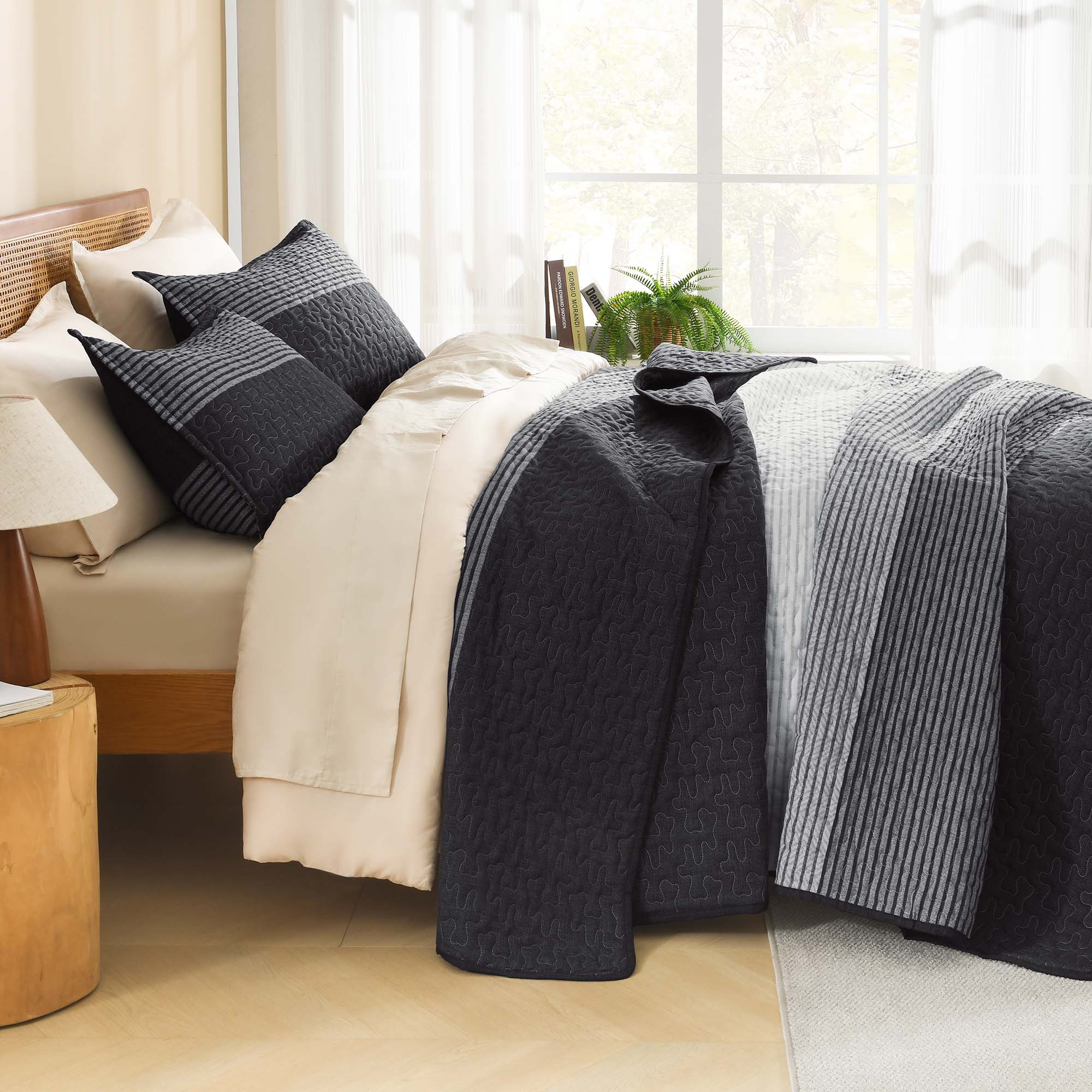 Gestreept Comfortdekbed Set met Zachte Wolkachtige Textuur