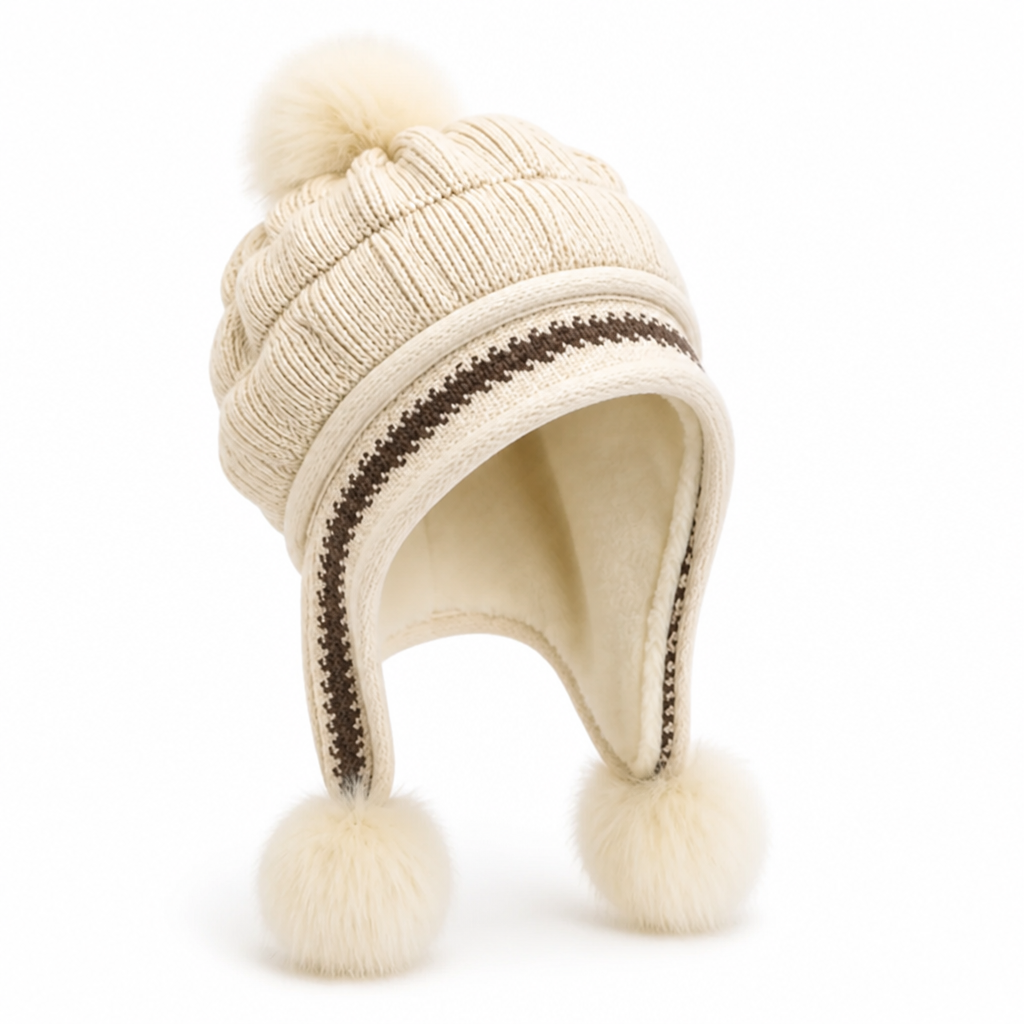 Damesmuts | Oorkleppen & fleecevoering | Kabelpatroon met pompon