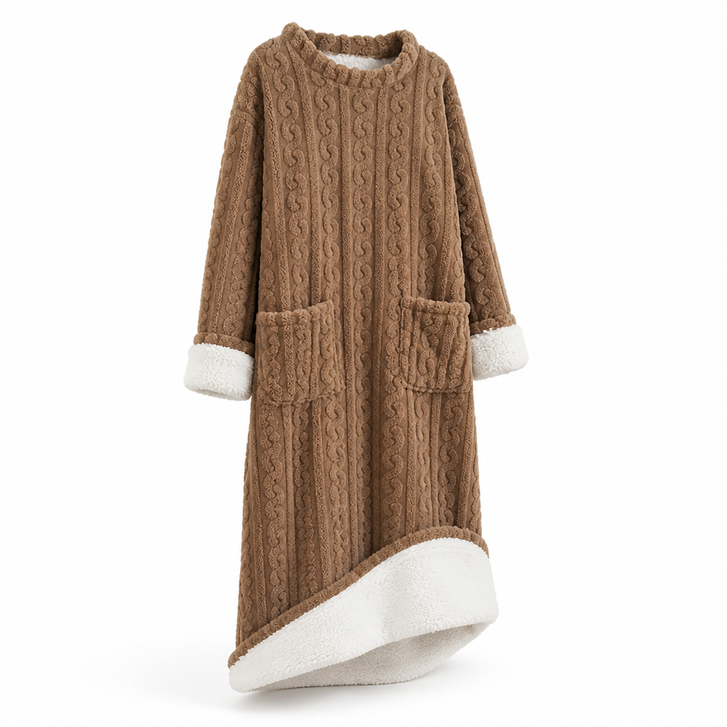 Dames fleecejurk | Zachte fleece | Lange pasvorm met voorzakken | Thuiscomfort