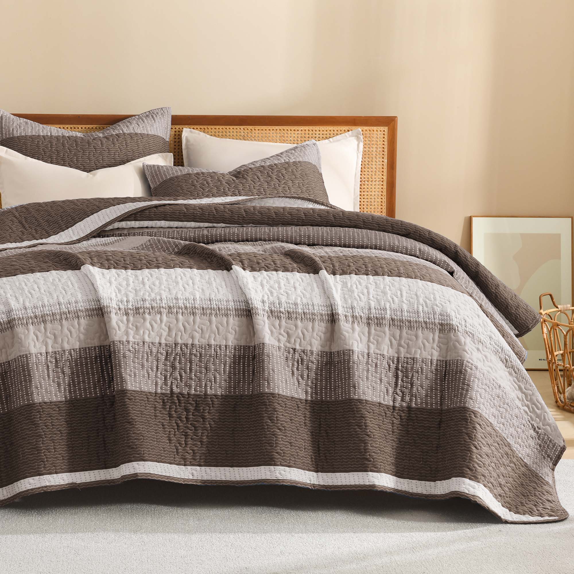 Gestreept Comfortdekbed Set met Zachte Wolkachtige Textuur