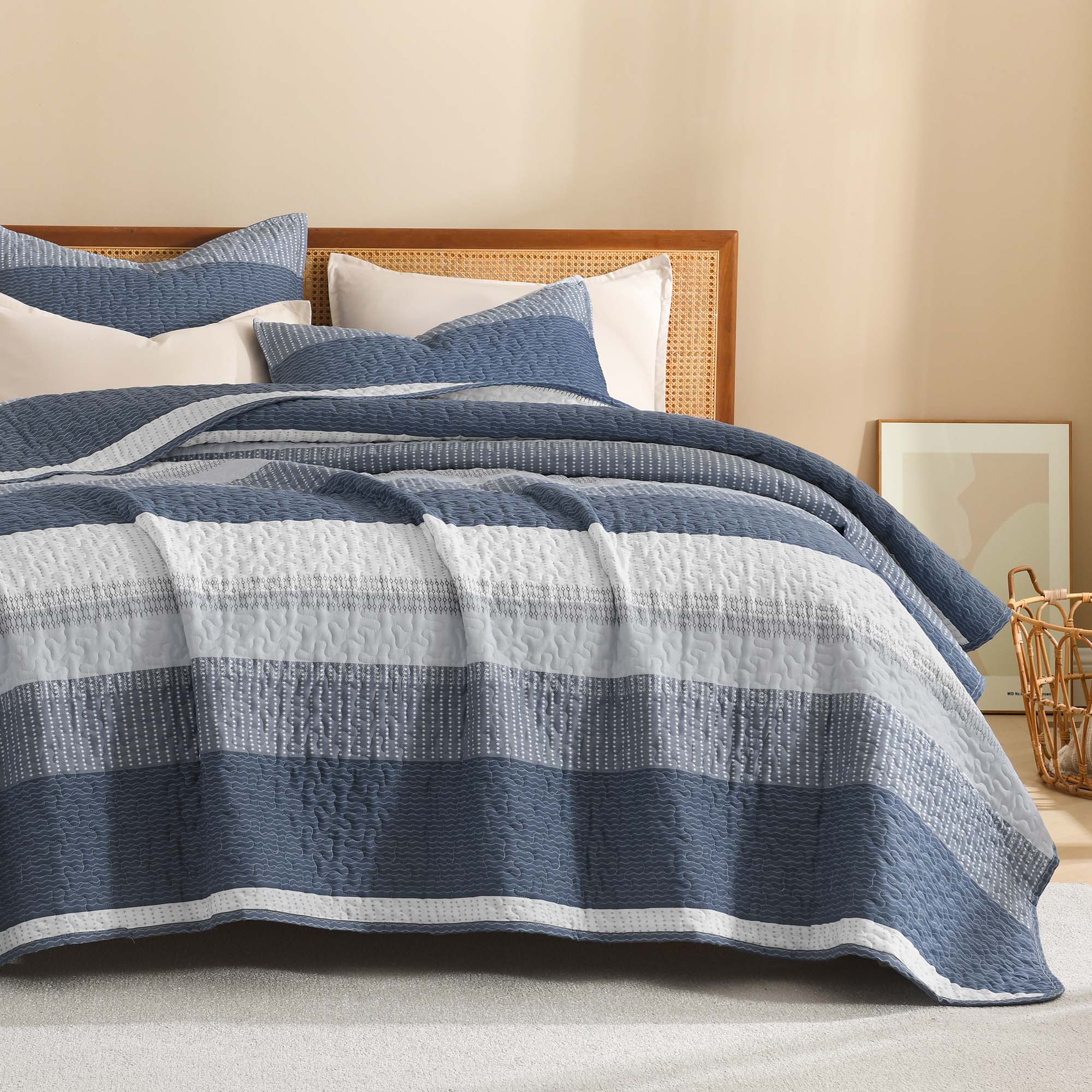 Gestreept Comfortdekbed Set met Zachte Wolkachtige Textuur