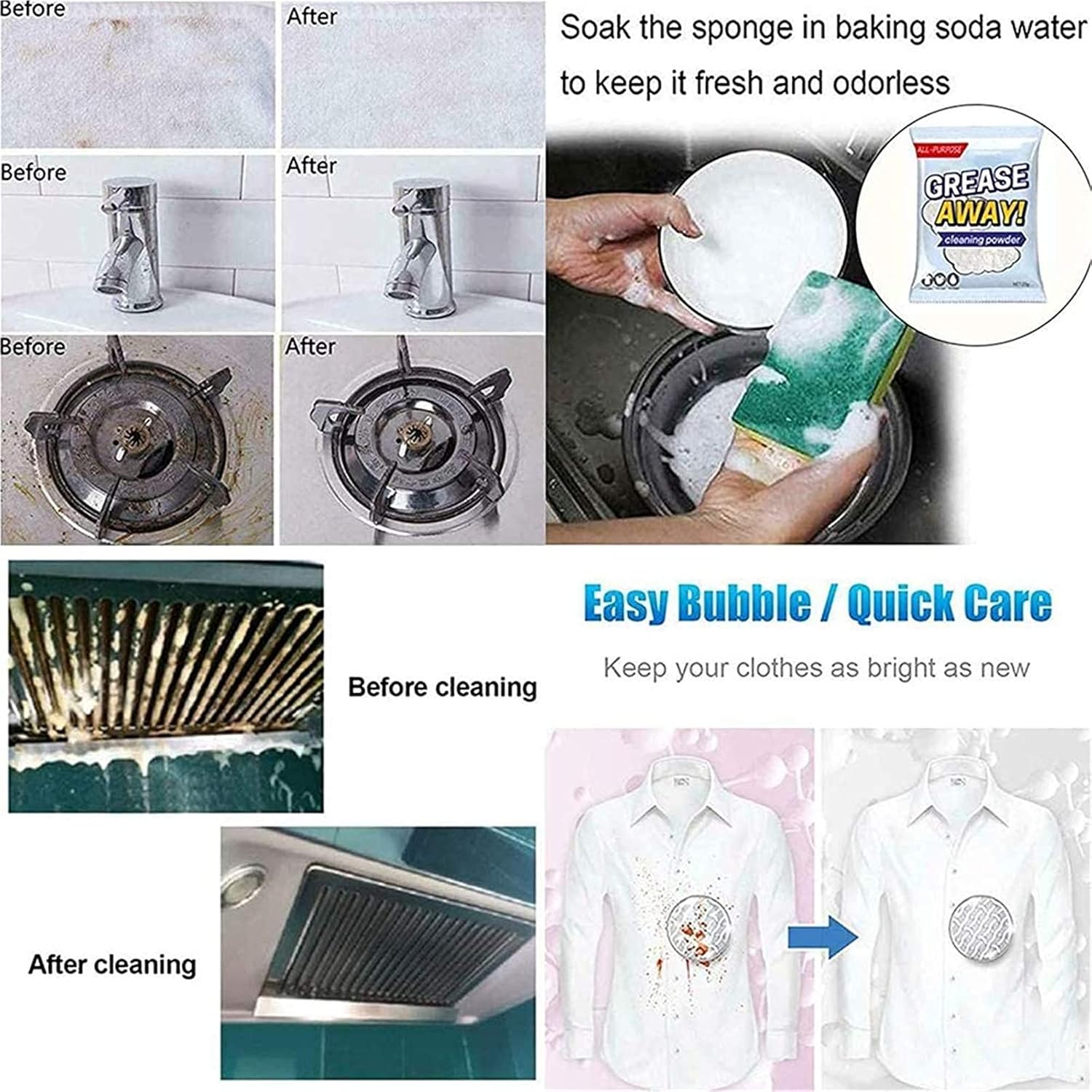 Natuurlijke Vlekkenverwijderaar Poeder Set voor Hardnekkig Vet en Vuil