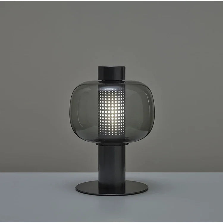 LED tafellamp met glazen kap en stenen basis