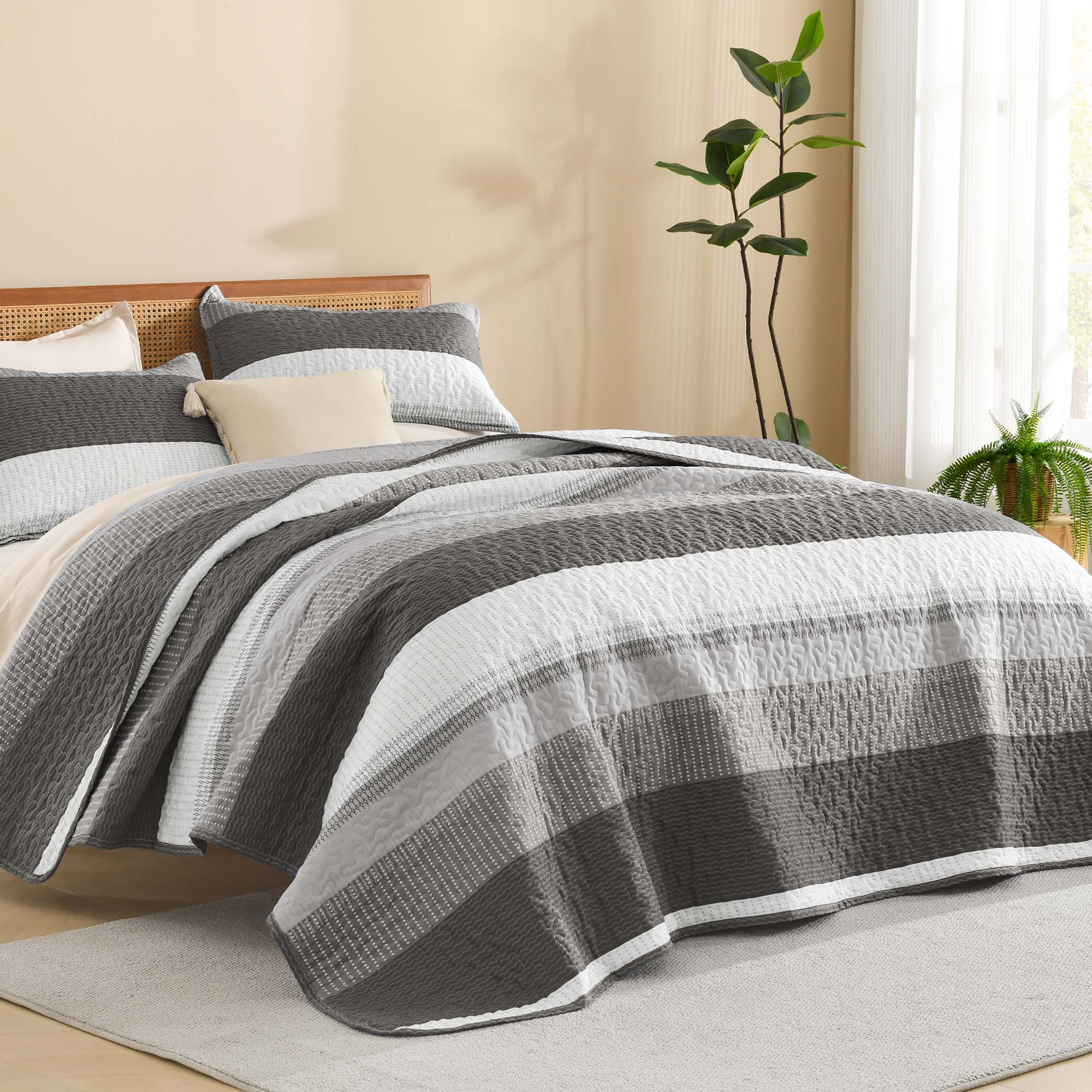 Gestreept Comfortdekbed Set met Zachte Wolkachtige Textuur