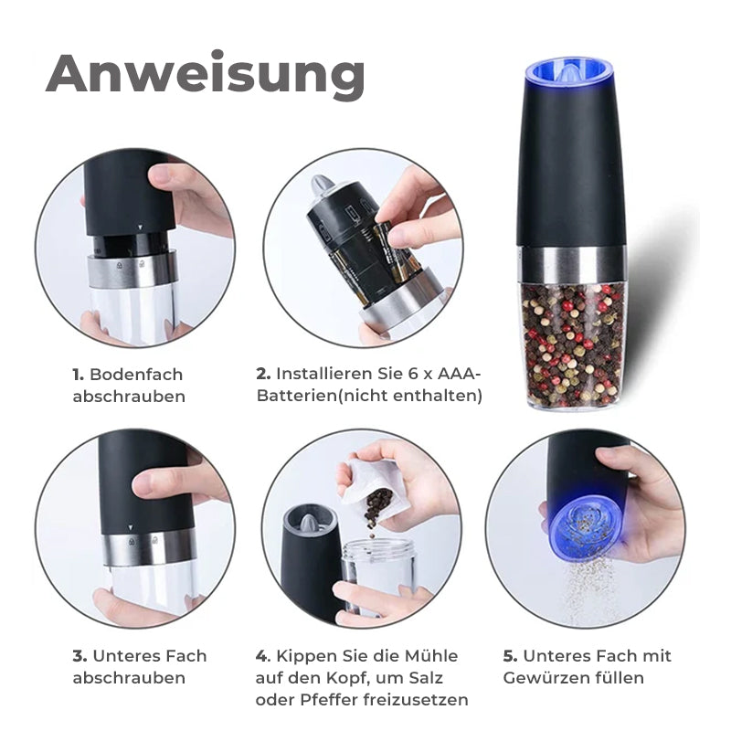 FlavorMagic - Automatic Electric Gravity-Induction Salt and Pepper Mill