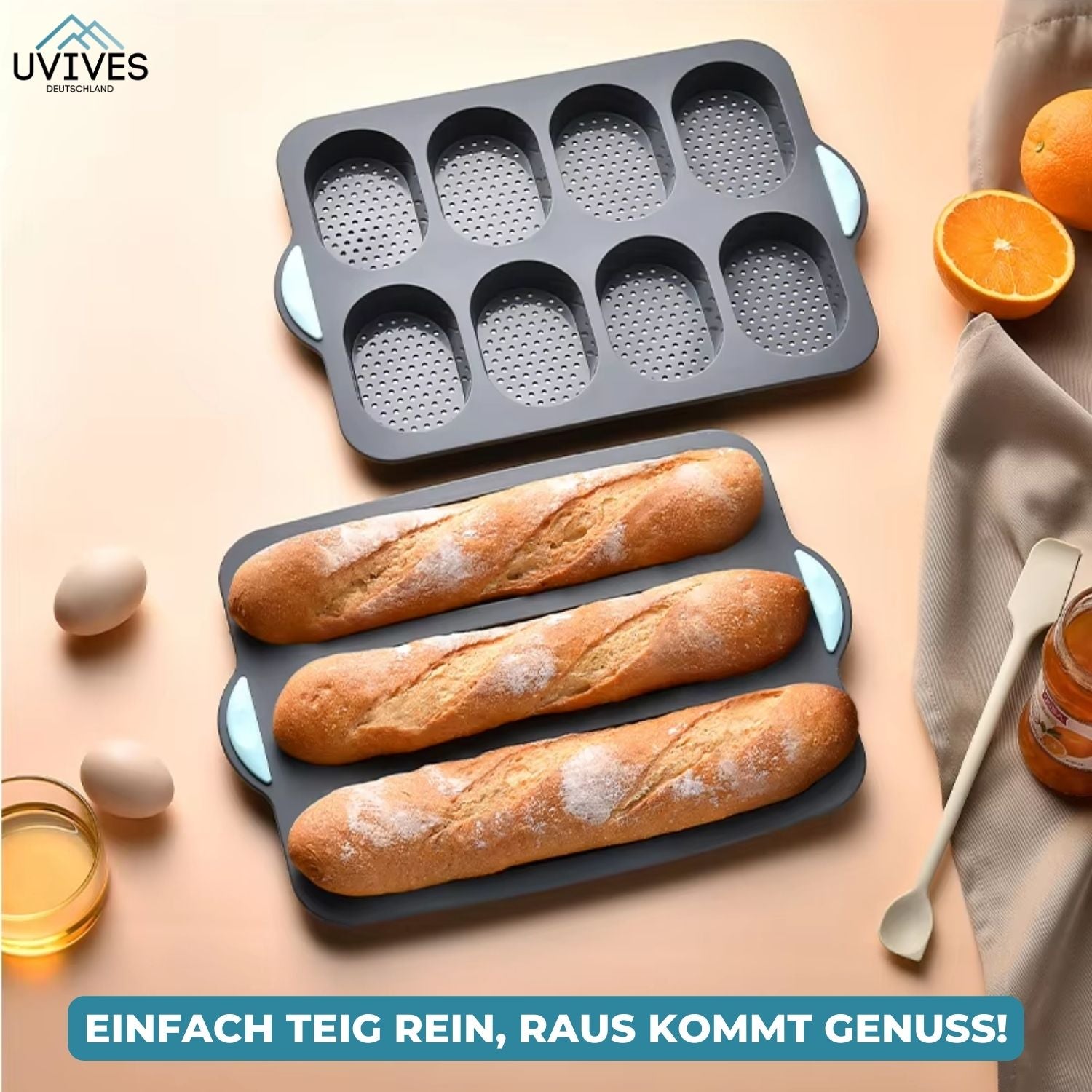 CrustyBake - Silicone Baguette Baking Pan with Non-Stick Coating