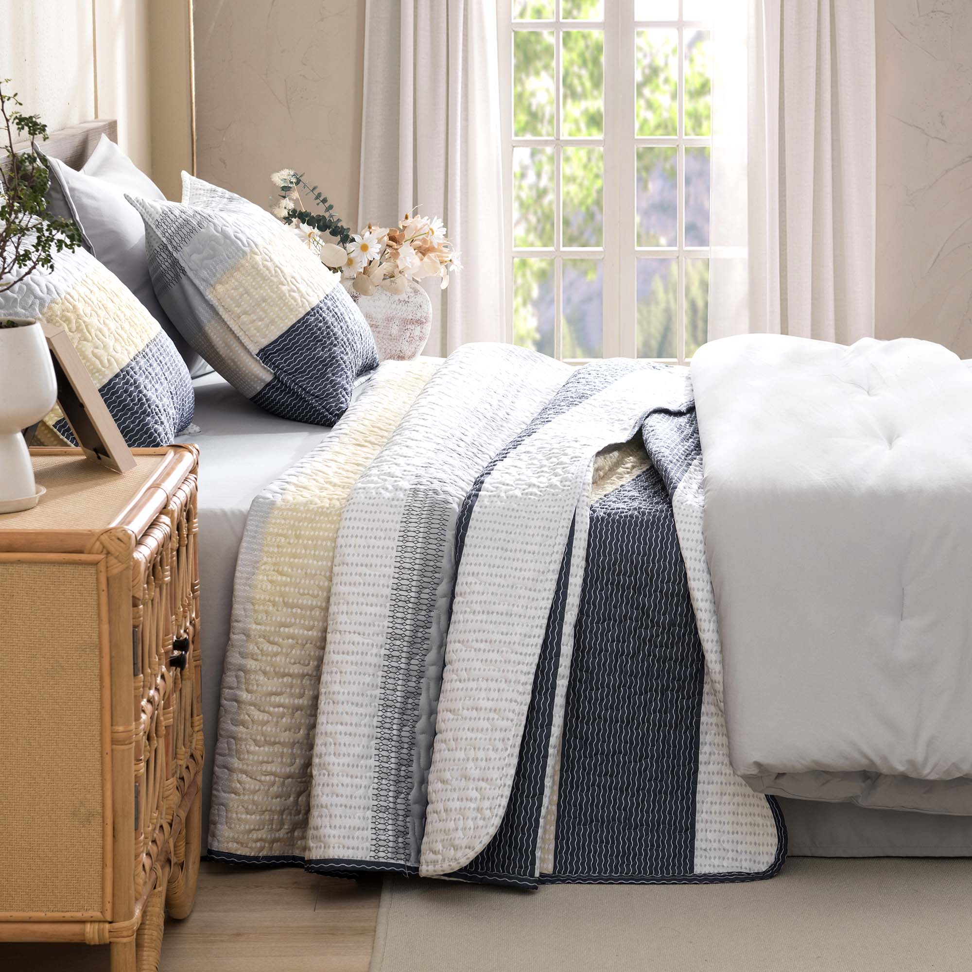Gestreept Comfortdekbed Set met Zachte Wolkachtige Textuur