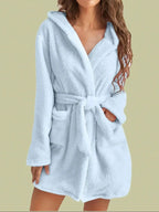 Comfortabele ochtendjas voor dames met capuchon en lange mouwen