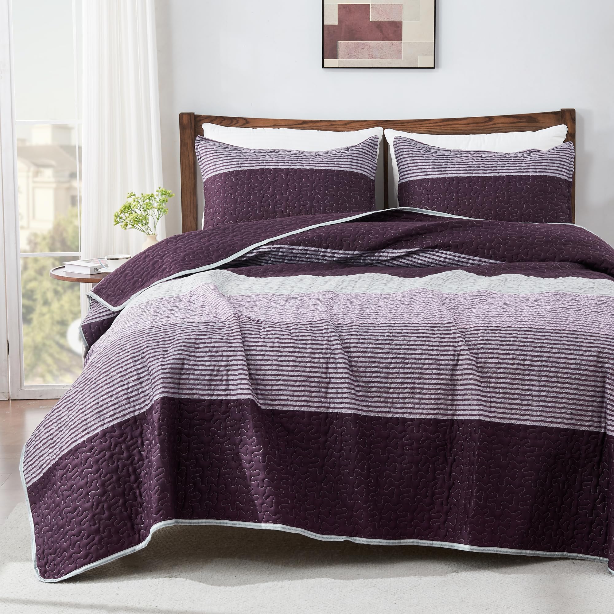 Gestreept Comfortdekbed Set met Zachte Wolkachtige Textuur