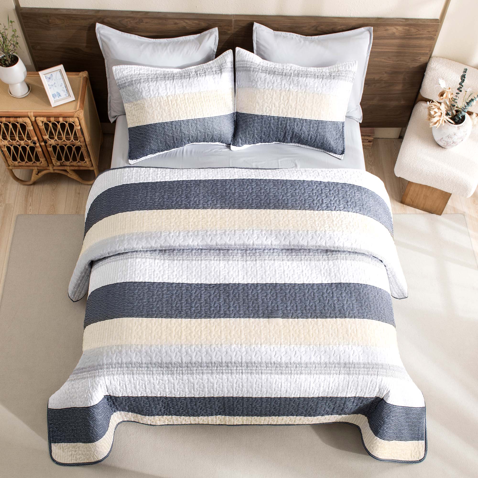 Gestreept Comfortdekbed Set met Zachte Wolkachtige Textuur