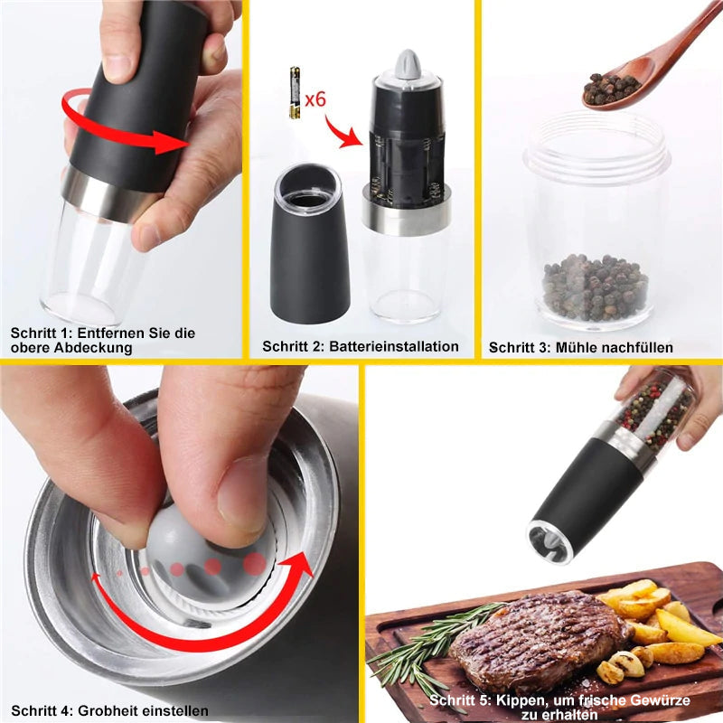FlavorMagic - Automatic Electric Gravity-Induction Salt and Pepper Mill
