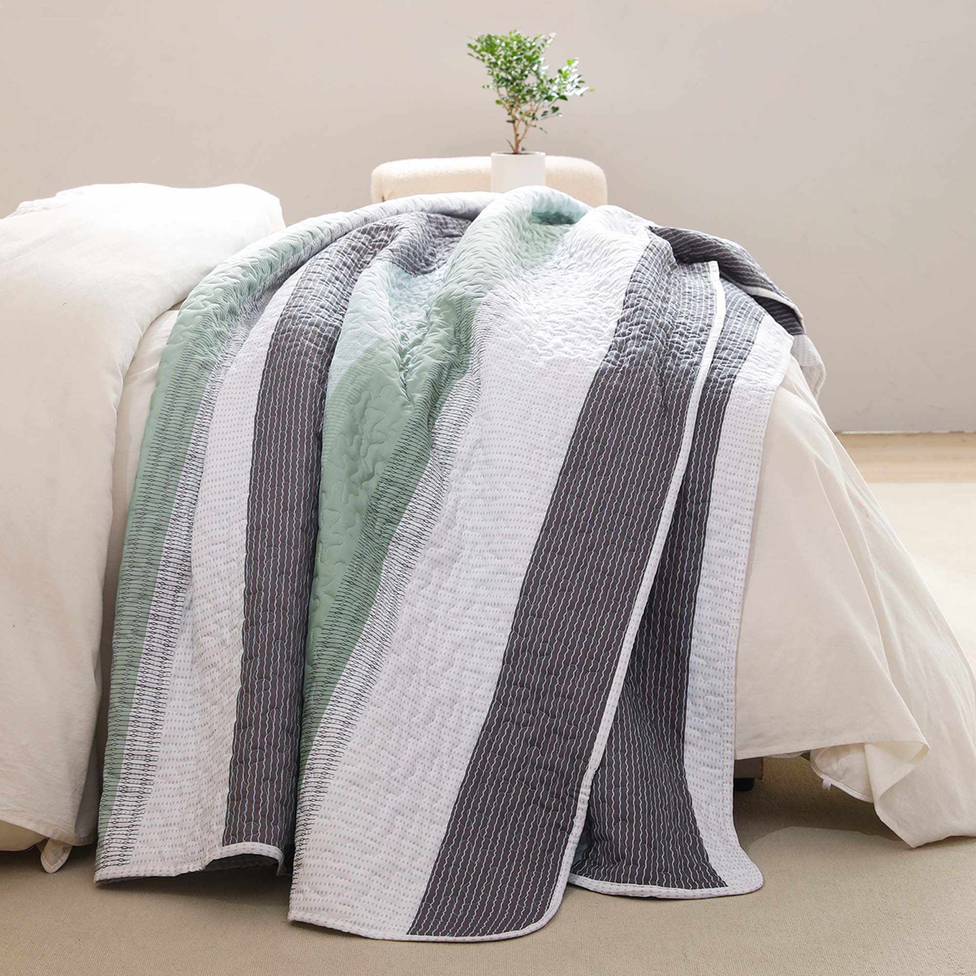 Gestreept Comfortdekbed Set met Zachte Wolkachtige Textuur