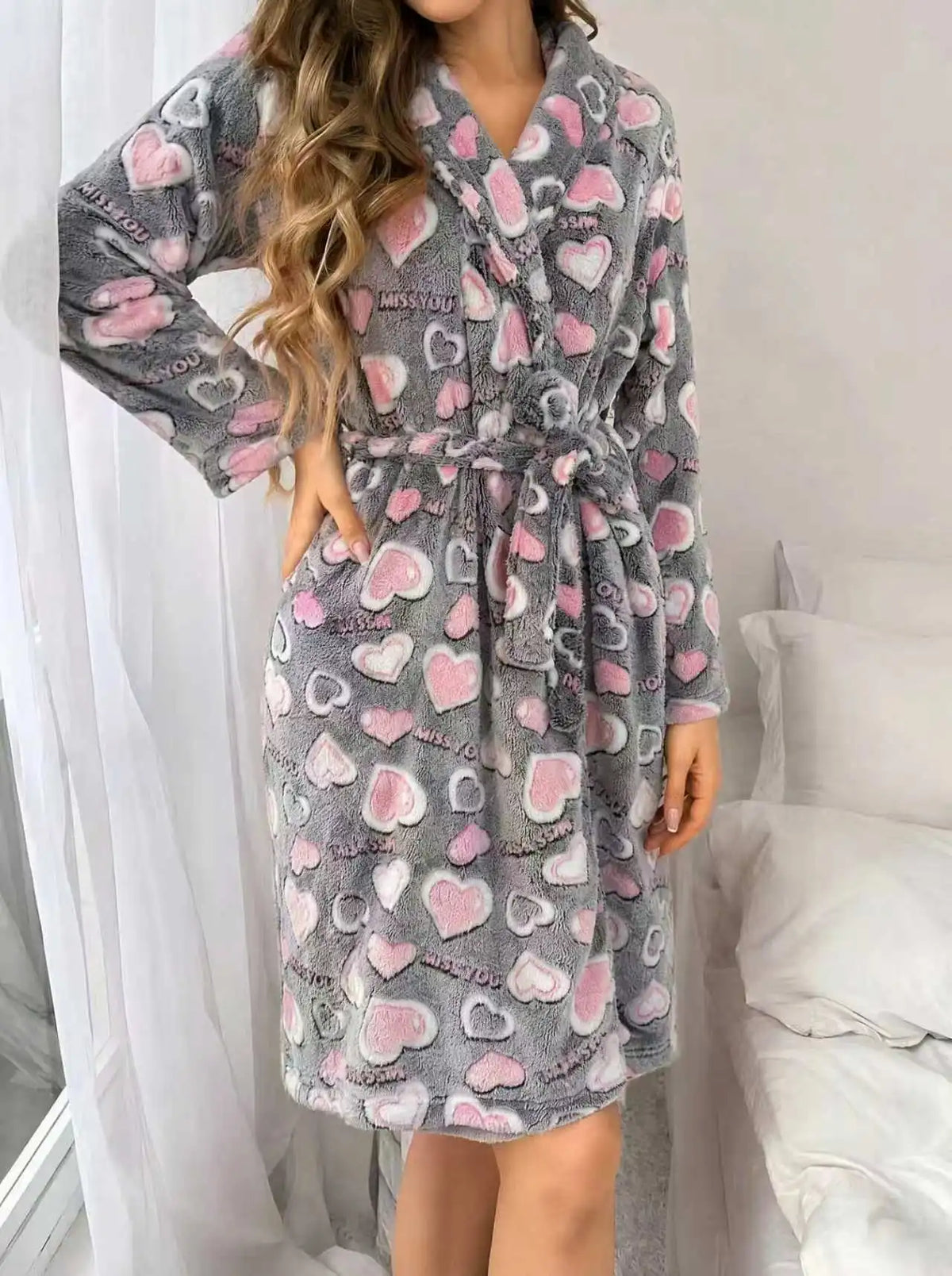 Damesbadjas met verstelbare tailleband en comfortabele pasvorm