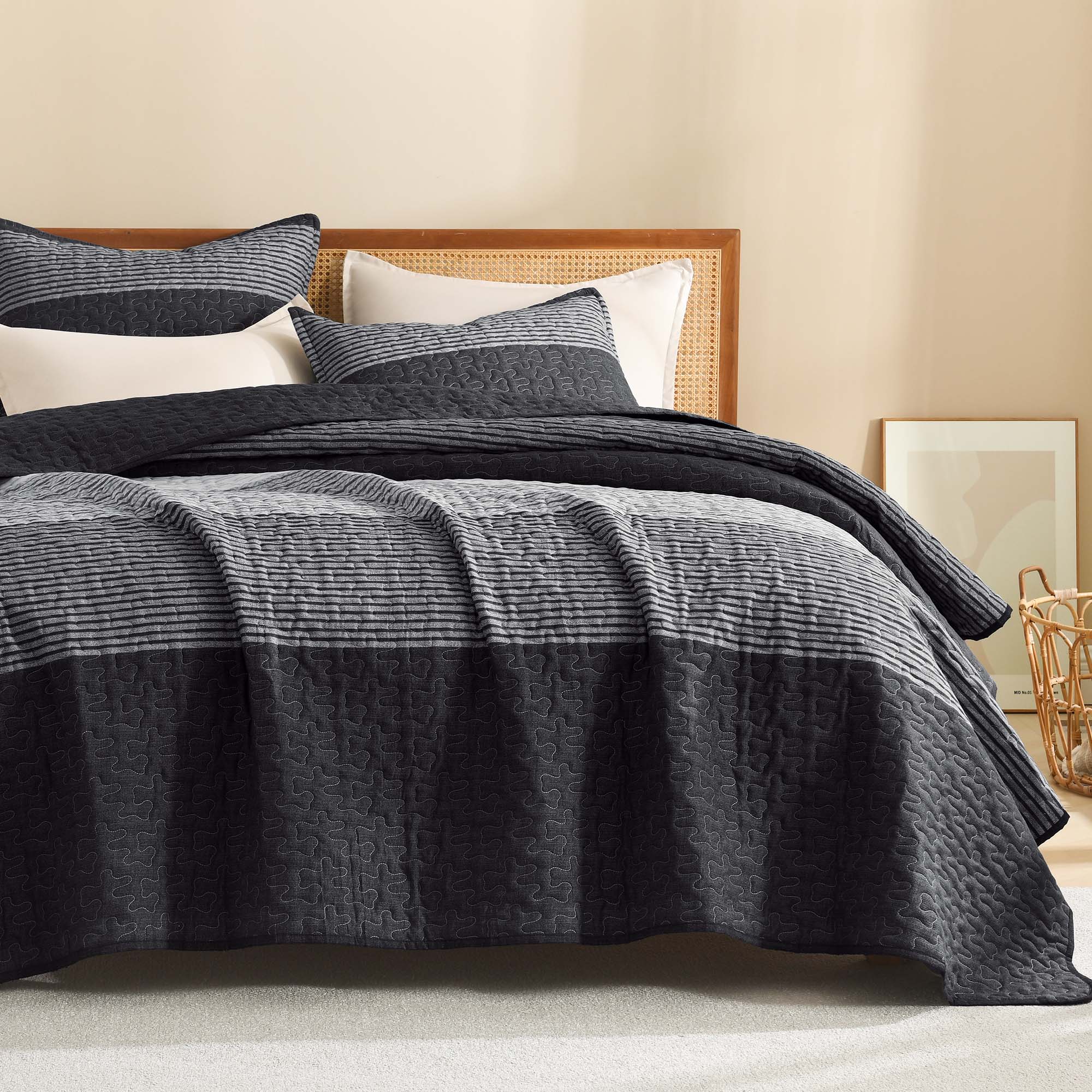 Gestreept Comfortdekbed Set met Zachte Wolkachtige Textuur
