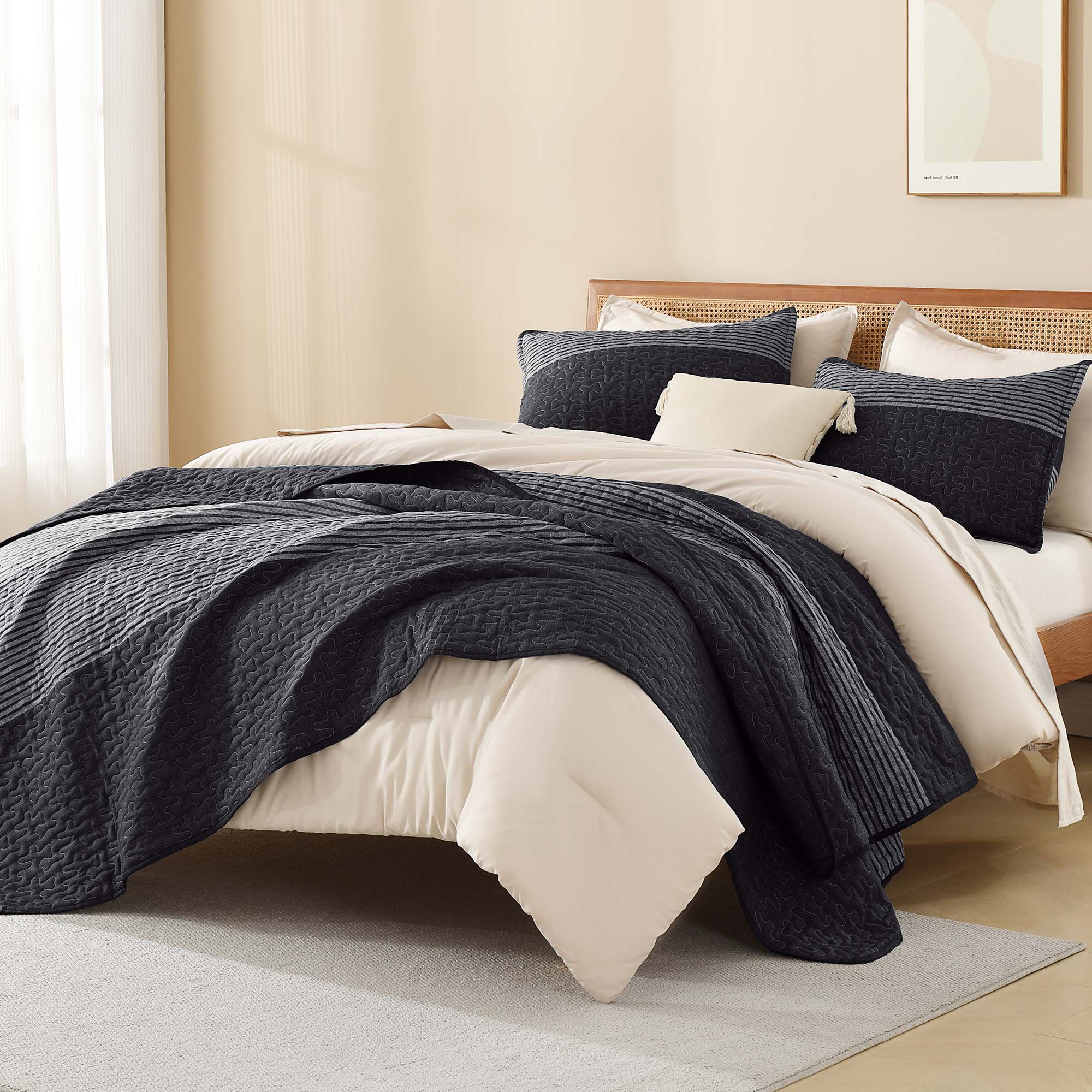 Gestreept Comfortdekbed Set met Zachte Wolkachtige Textuur