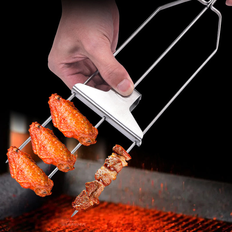 Buy One Get One Free | GrillSkewer™ - Semi-Automatic Stainless Steel Barbecue Fork [Last Day Sale]