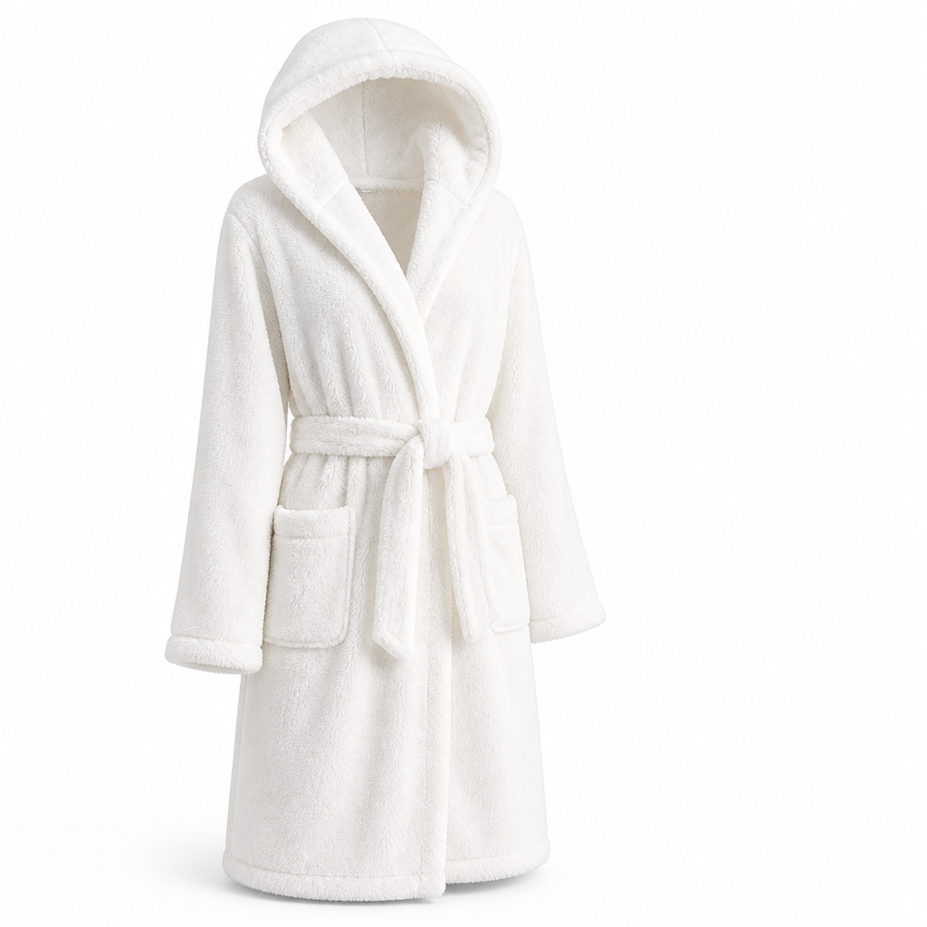 Damesbadjas | Fleece met capuchon | Verstelbare ceintuur | Kniehoog model