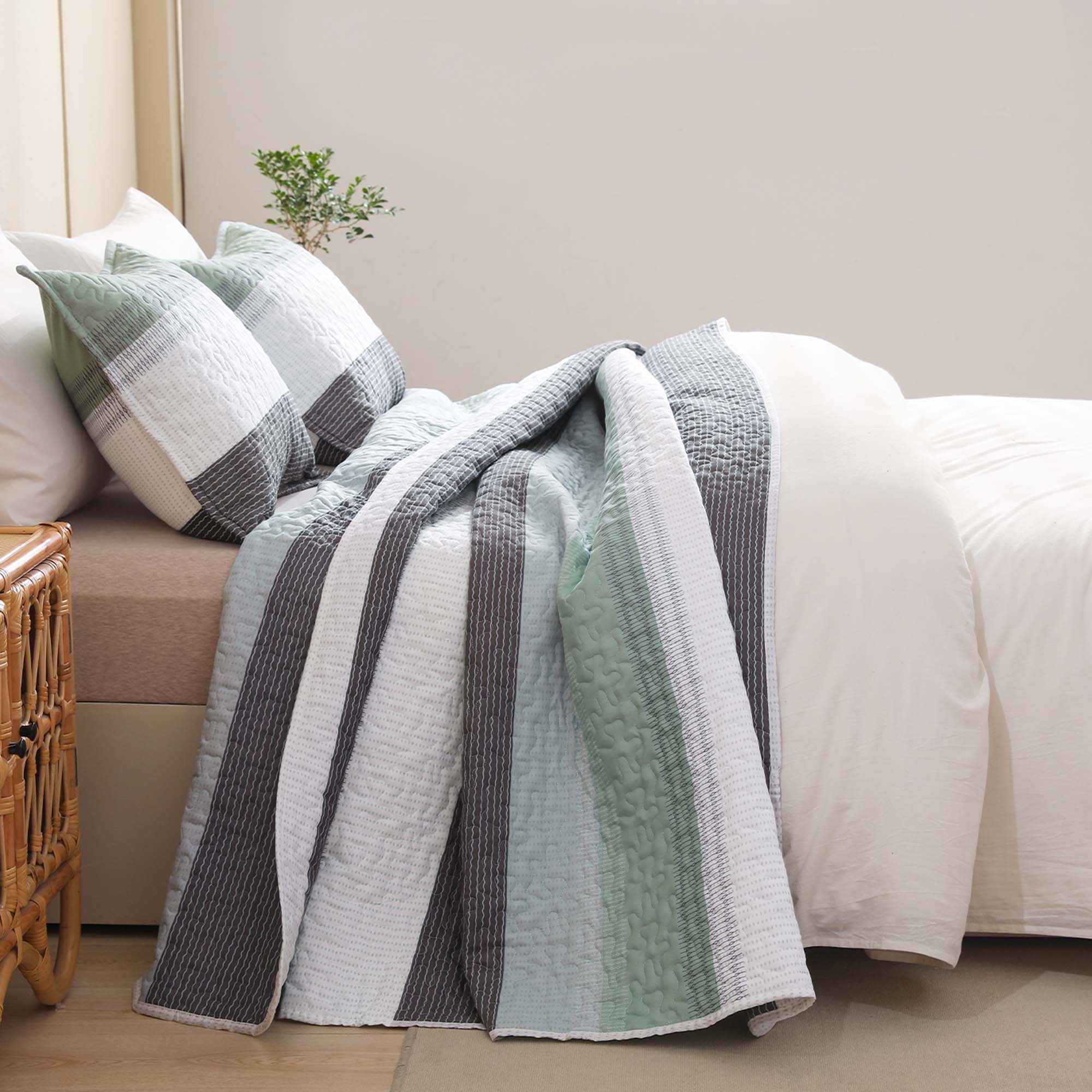 Gestreept Comfortdekbed Set met Zachte Wolkachtige Textuur