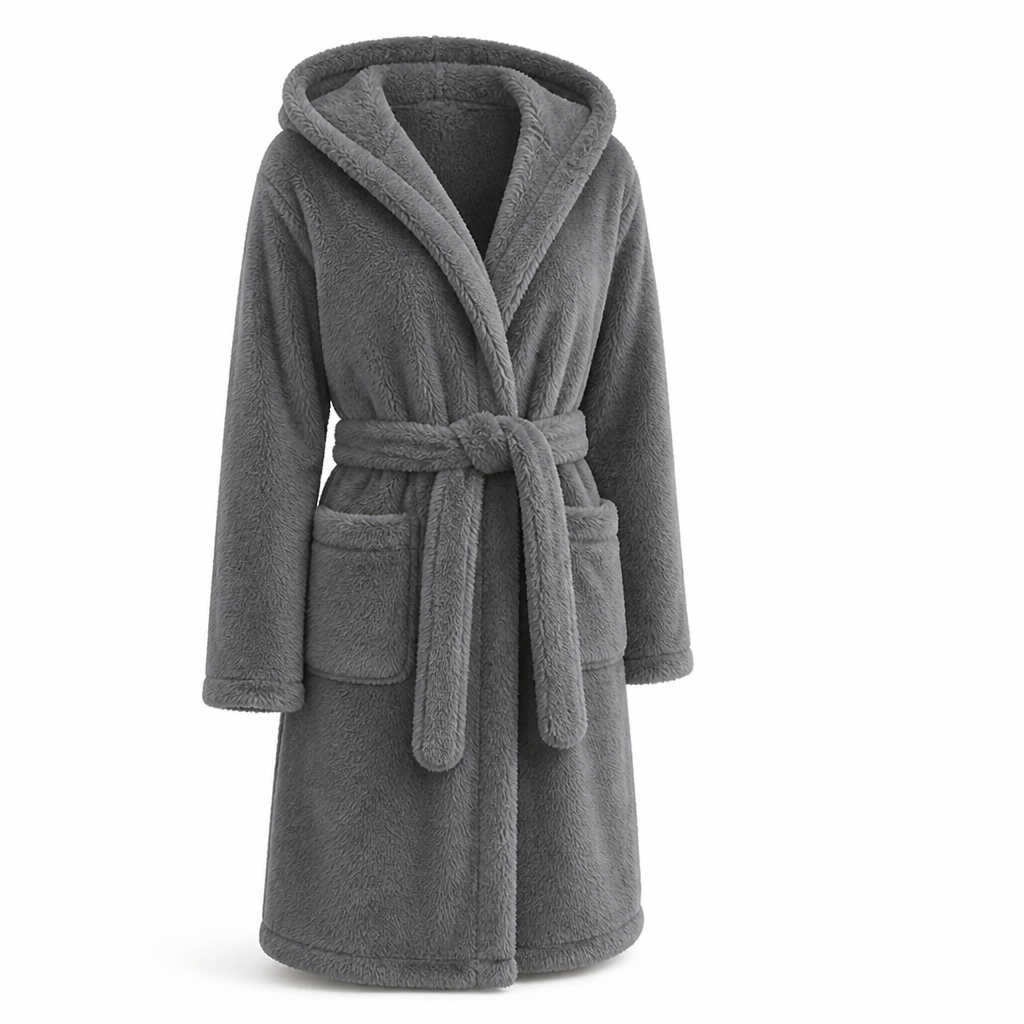 Damesbadjas | Fleece met capuchon | Verstelbare ceintuur | Kniehoog model