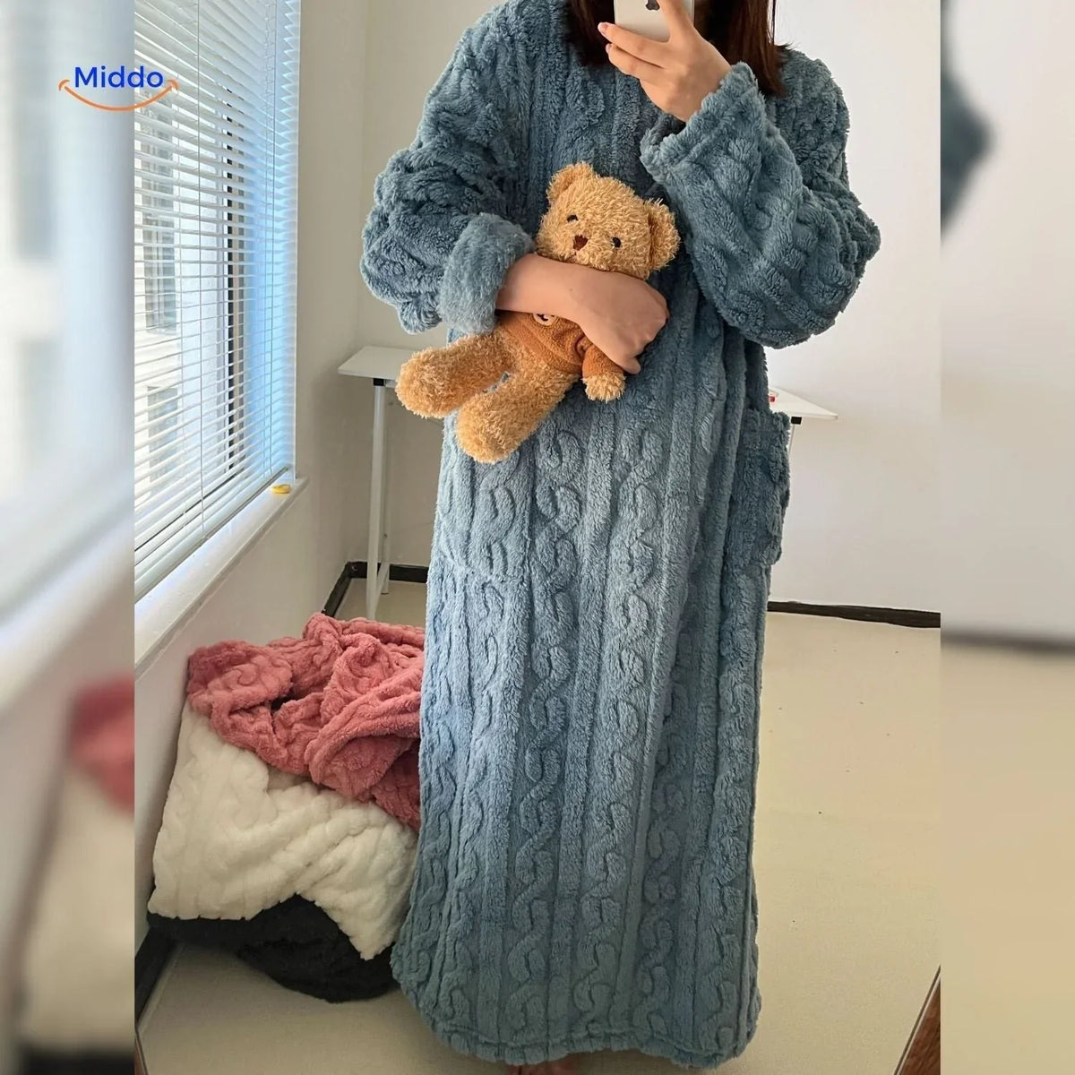 Damesjurk van warme fleece voor ontspannen momenten thuis