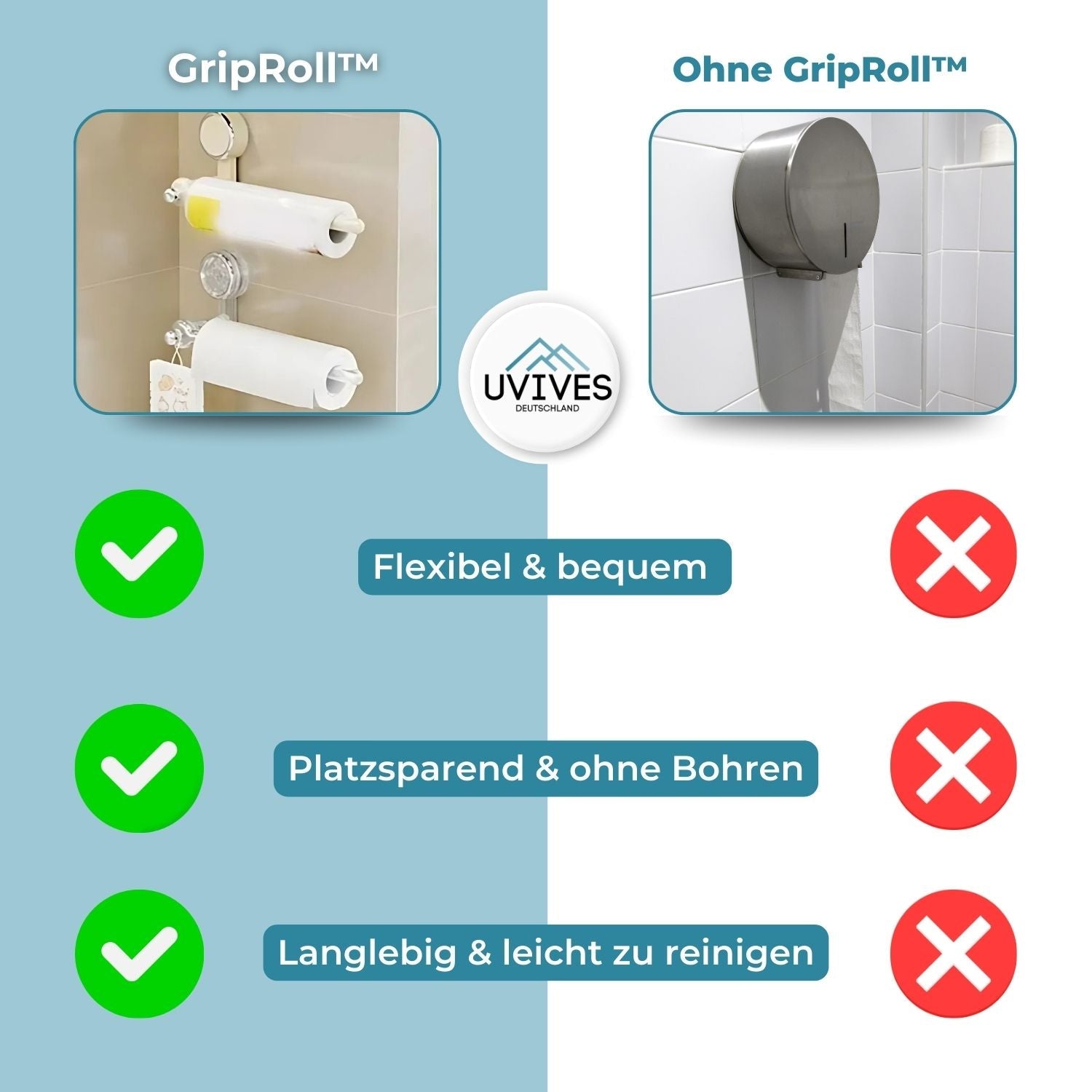 GripRoll™ - Multifunctional vacuum suction cup toilet roll holder