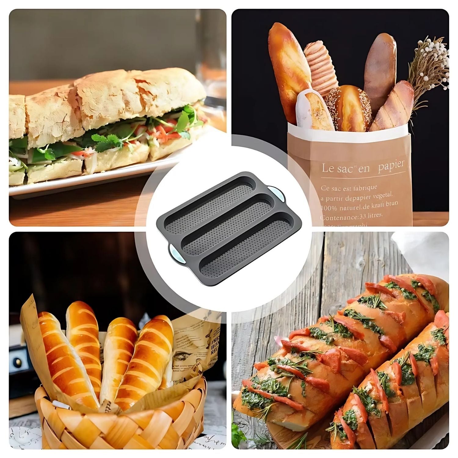 CrustyBake - Silicone Baguette Baking Pan with Non-Stick Coating