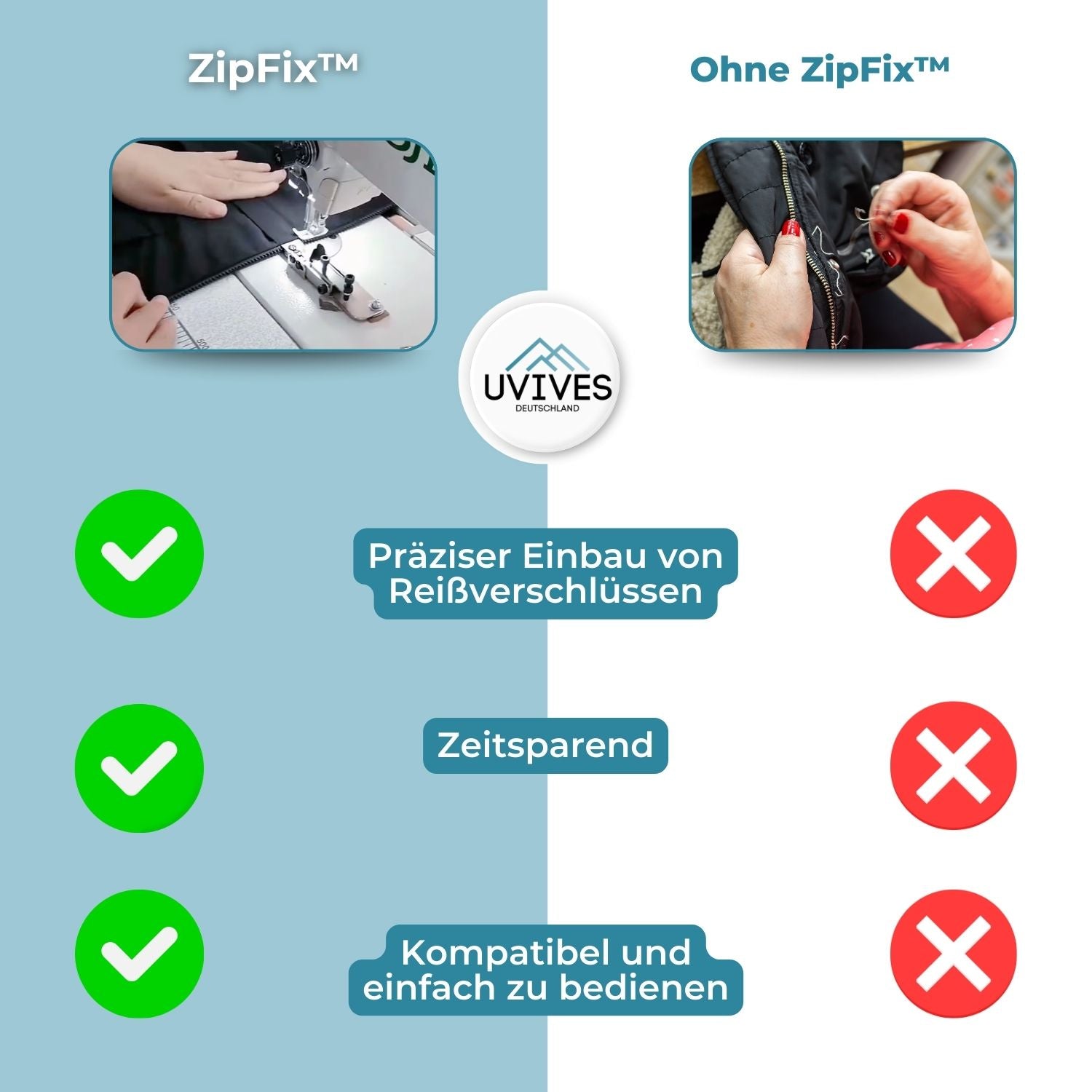 ZipFix™ - zipper foot for positioning the stitch line