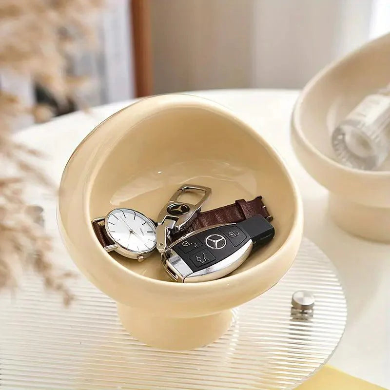 Minimalistische keramische paddestoel opbergdoos voor sieraden en sleutels