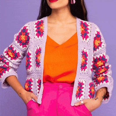 Set met kleurrijke granny square haakkaartontwerpen