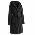 Damesbadjas | Fleece met capuchon | Verstelbare ceintuur | Kniehoog model