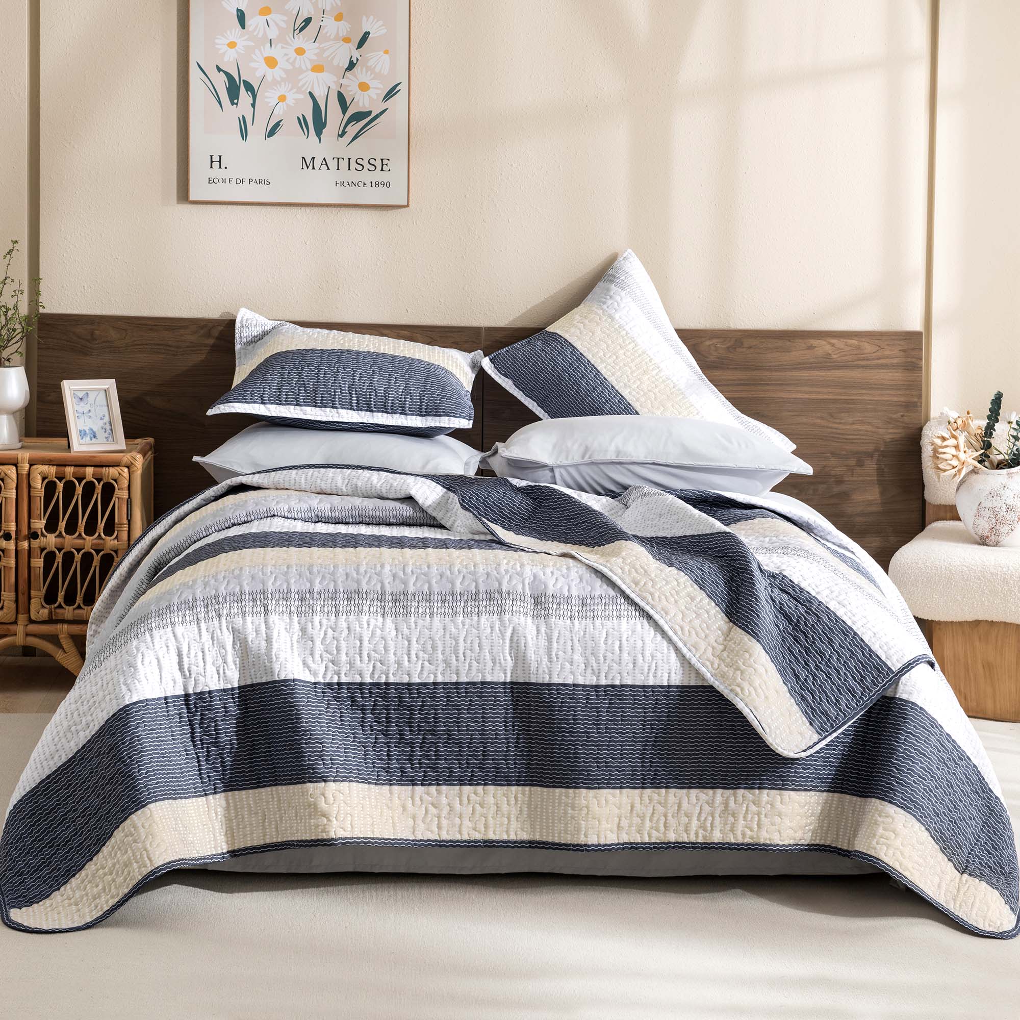 Gestreept Comfortdekbed Set met Zachte Wolkachtige Textuur