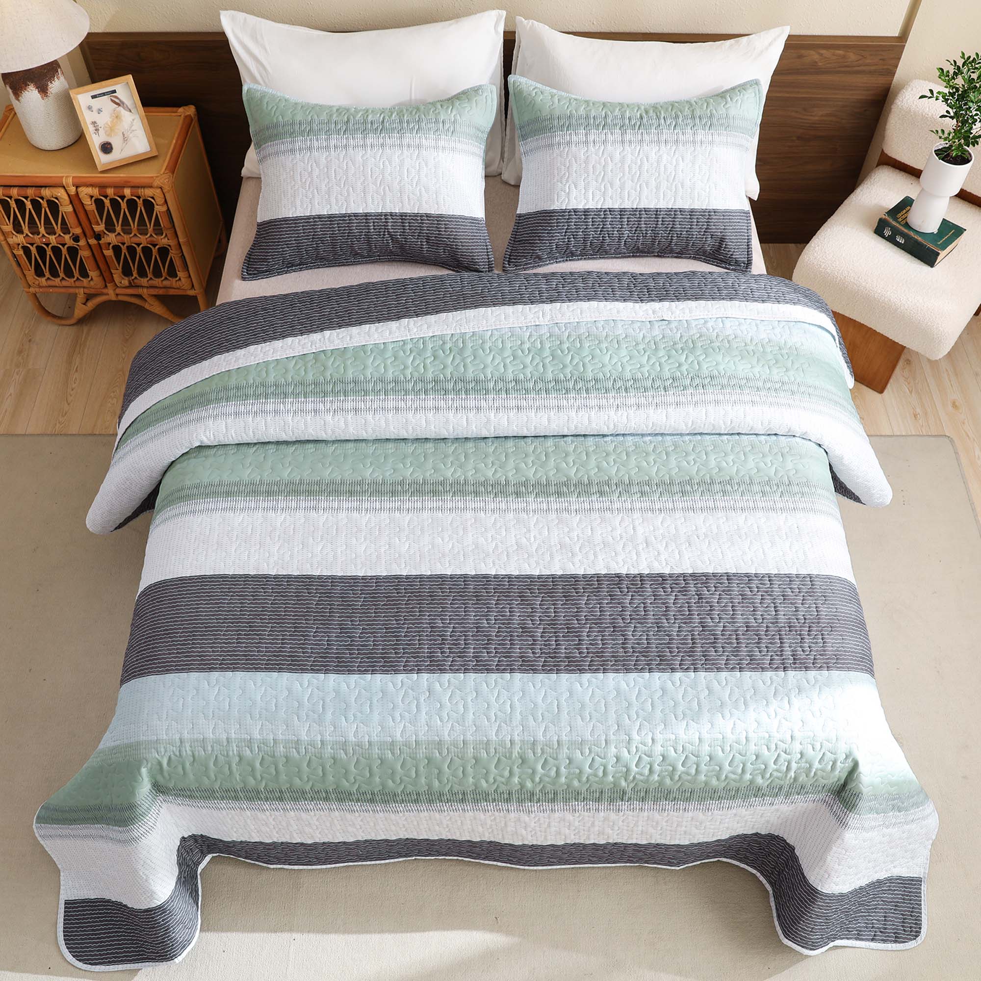 Gestreept Comfortdekbed Set met Zachte Wolkachtige Textuur
