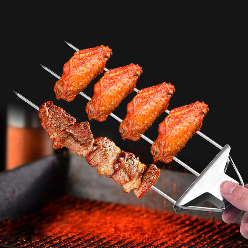 Buy One Get One Free | GrillSkewer™ - Semi-Automatic Stainless Steel Barbecue Fork [Last Day Sale]
