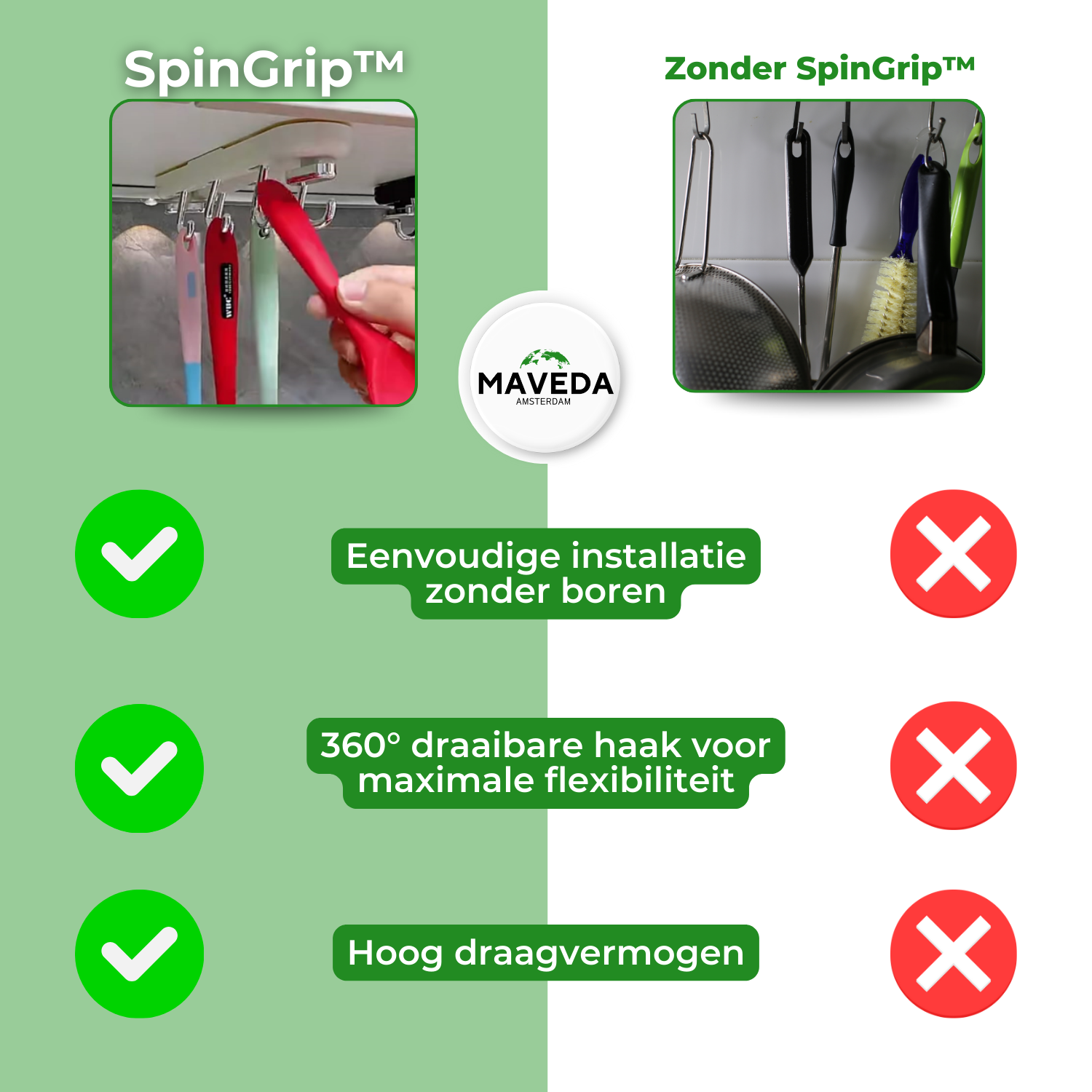 SpinGrip™ - 360° rotating, drill-free kitchen suction hook