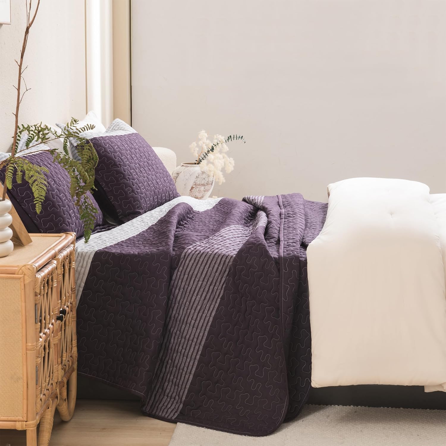 Gestreept Comfortdekbed Set met Zachte Wolkachtige Textuur