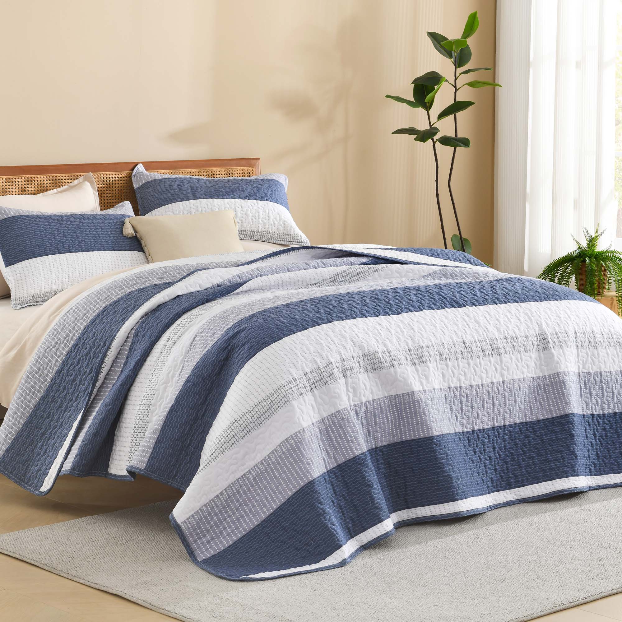 Gestreept Comfortdekbed Set met Zachte Wolkachtige Textuur