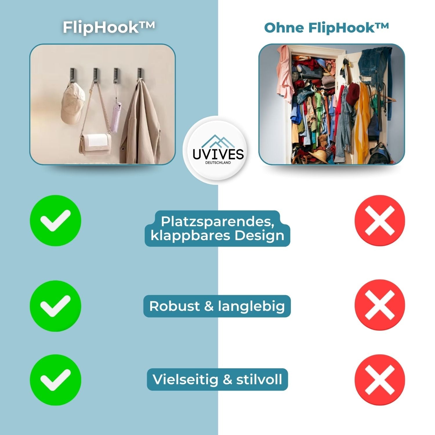 2+2 FREE | FlipHook™ - Rectangular folding coat and clothing hooks
