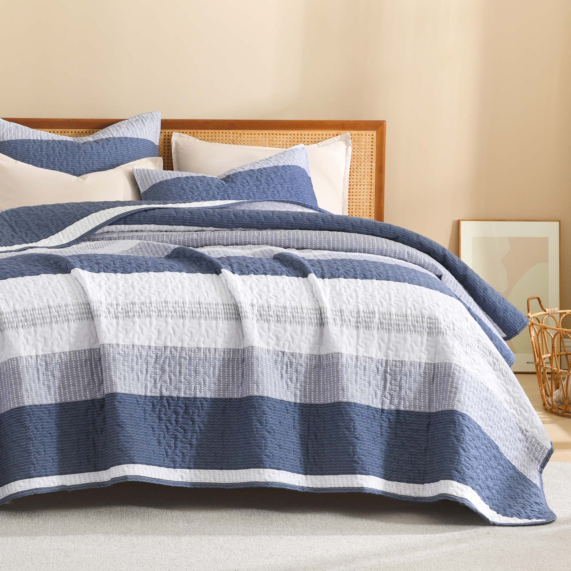 Gestreept Comfortdekbed Set met Zachte Wolkachtige Textuur