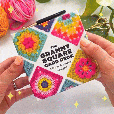 Set met kleurrijke granny square haakkaartontwerpen