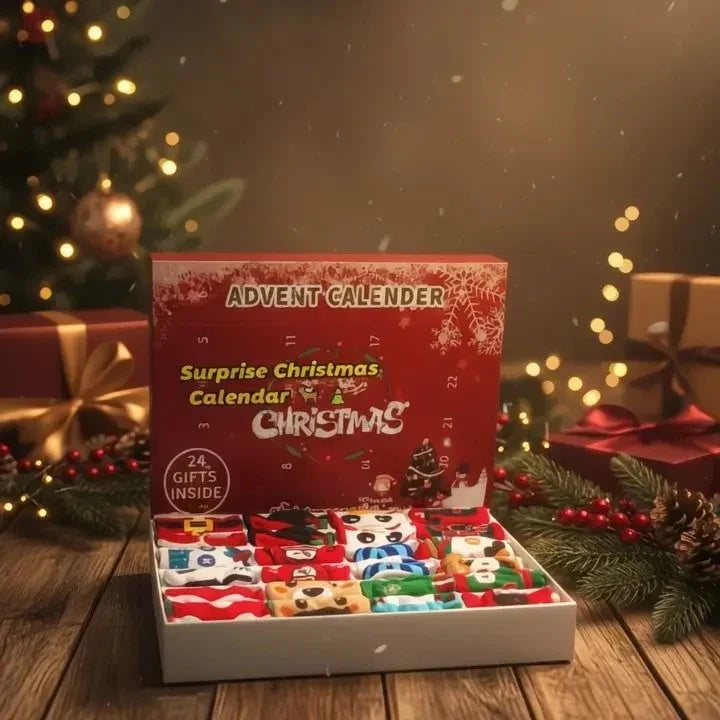 Sokken met diverse kerstmotieven uit de adventskalender