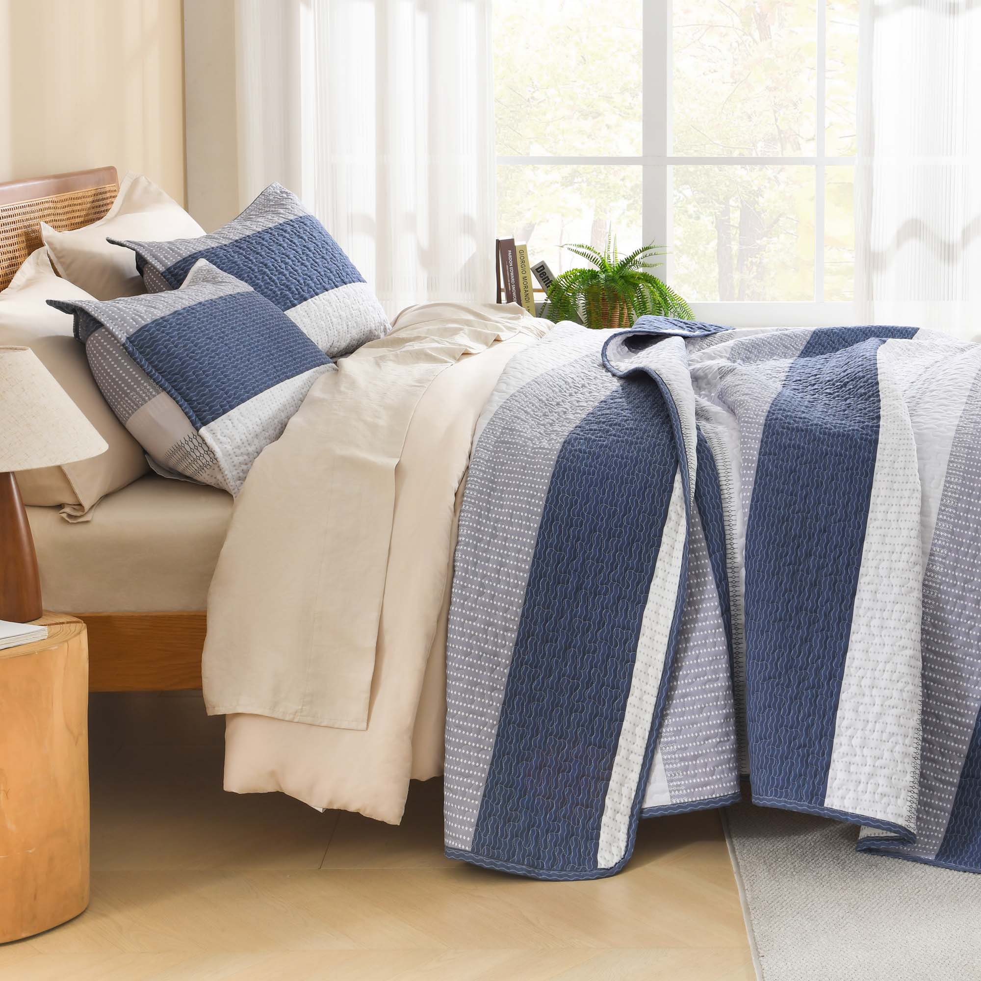 Gestreept Comfortdekbed Set met Zachte Wolkachtige Textuur
