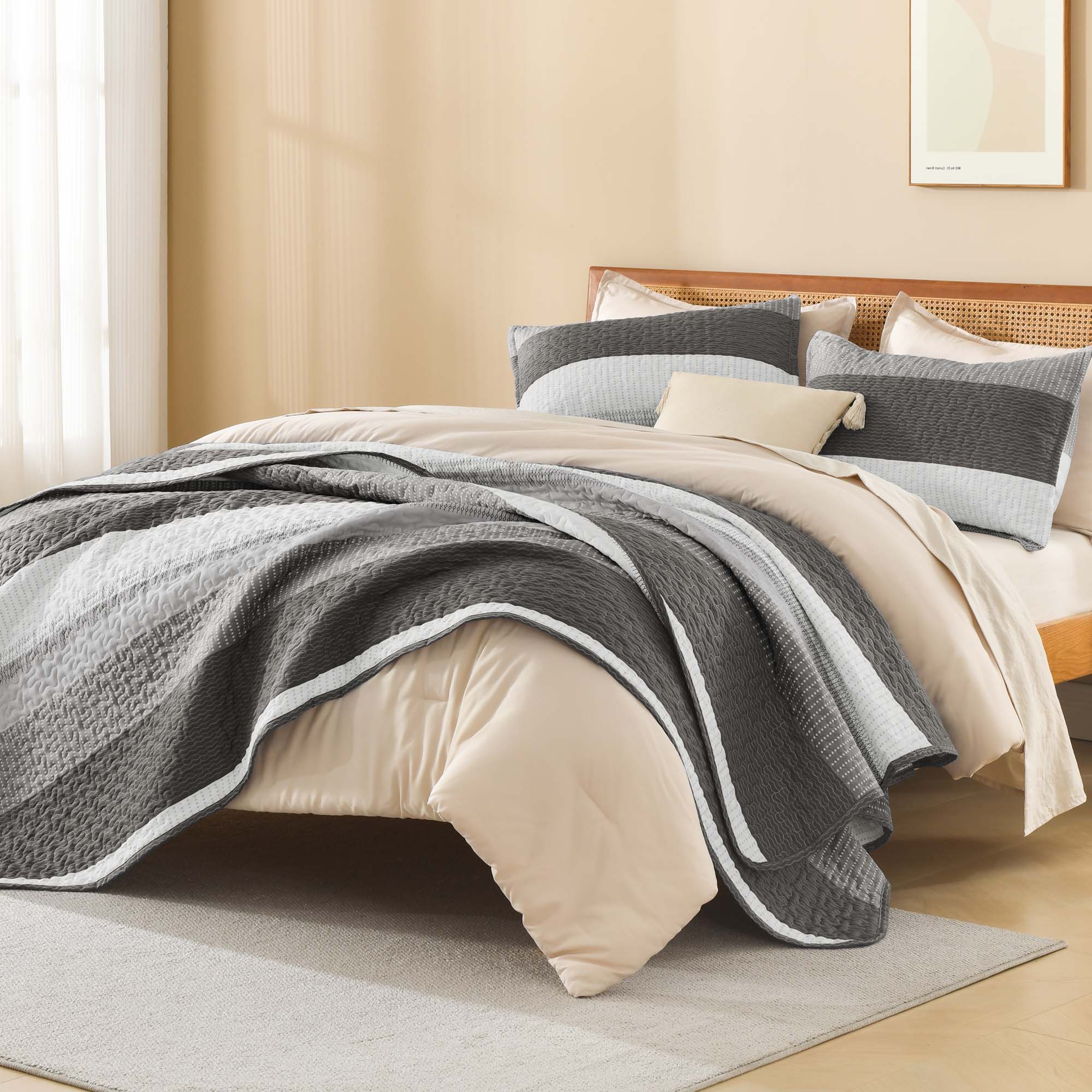 Gestreept Comfortdekbed Set met Zachte Wolkachtige Textuur