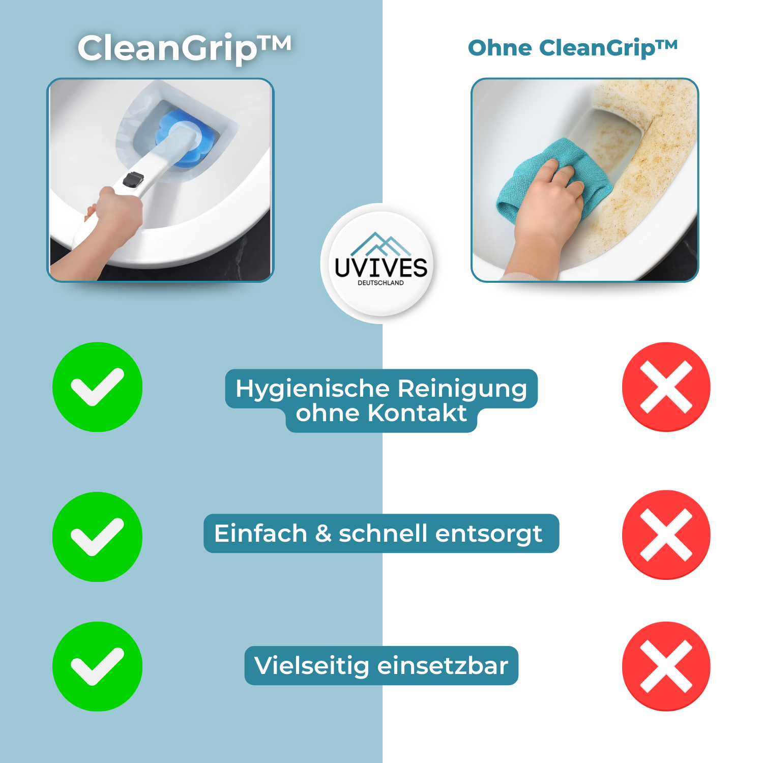 CleanGrip™ - Hygienically clean toilet without scrubbing